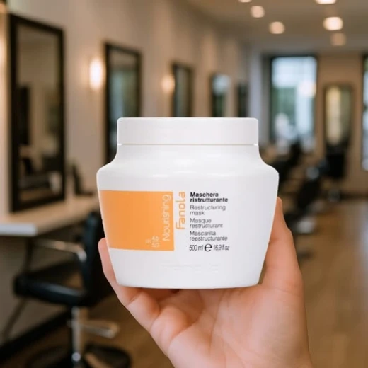Fanola Nourishing Professional Hair Mask for deep care of dry 500ml , damaged and brittle hair, enriched with milk proteins to rebuild hair fibers from within, strengthen hair structure, improve elasticity, reduce frizz and breakage, enhance softness and natural shine, deeply detangle and provide intensive hydration that restores vitality from the first use, leaving hair healthier, stronger and easier to manage  - Fanola - Image 4