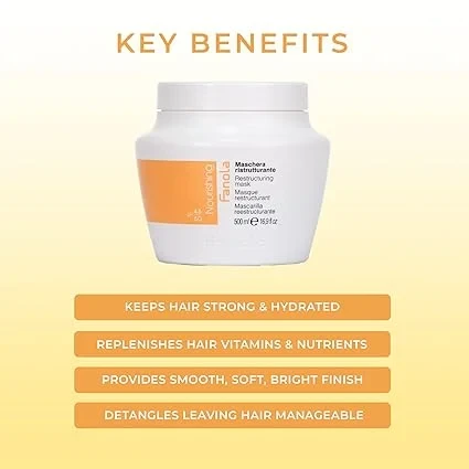 Fanola Nourishing Professional Hair Mask for deep care of dry 500ml , damaged and brittle hair, enriched with milk proteins to rebuild hair fibers from within, strengthen hair structure, improve elasticity, reduce frizz and breakage, enhance softness and natural shine, deeply detangle and provide intensive hydration that restores vitality from the first use, leaving hair healthier, stronger and easier to manage  - Fanola - Image 5