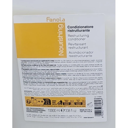 Fanola Nourishing Conditioner 10L for dry and damaged hair, deeply hydrates, detangles, and restores softness, shine, and vitality to treated and brittle hair. - Fanola - Image 2