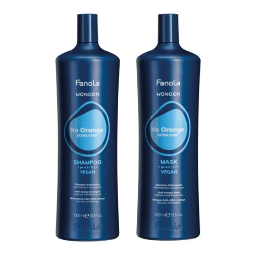 Fanola Wonder No Orange Shampoo and Mask, 1000ml, a color-correcting shampoo for light blonde and brown hair, neutralizes yellow-orange highlights Fanola Wonder No Orange Shampoo and Mask, 1000ml, a color-correcting shampoo for light blonde and brown hair, neutralizes yellow-orange highlights