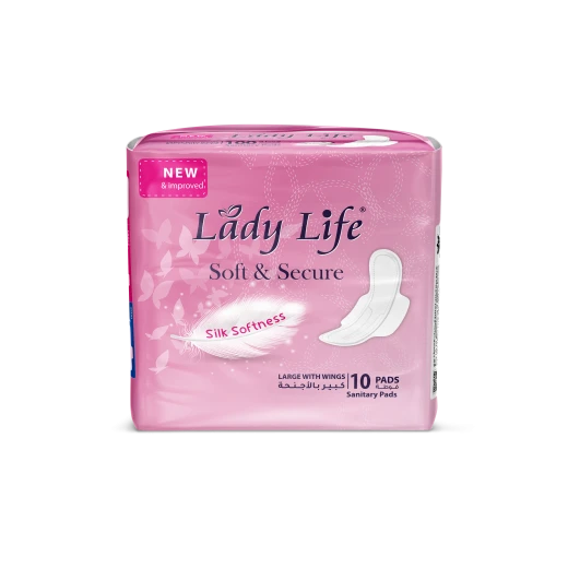 Lady Life Daytime Sanitary Pads, 10 pads with super absorbency and extended all-day protection, comfortable design with wings for longer-lasting secure fit. Lady Life Daytime Sanitary Pads, 10 pads with super absorbency and extended all-day protection, comfortable design with wings for longer-lasting secure fit.