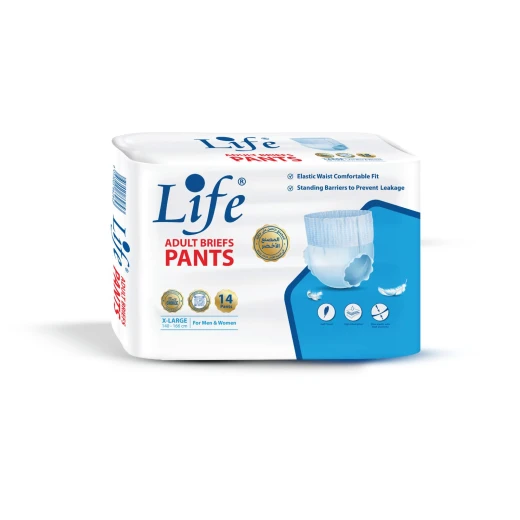 Life adult pants diapers with strong absorbency and reliable protection. Easy to wear and comfortable, suitable for a waist size of 140-166 cm. Pack contains 14 pads. Gentle on the skin and provides daily comfort and confidence Life adult pants diapers with strong absorbency and reliable protection. Easy to wear and comfortable, suitable for a waist size of 140-166 cm. Pack contains 14 pads. Gentle on the skin and provides daily comfort and confidence