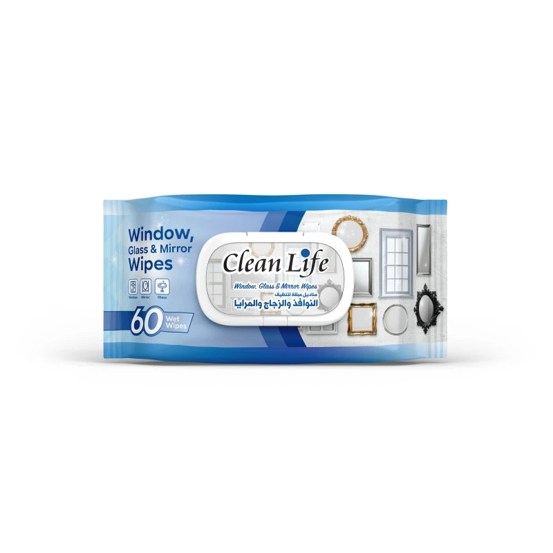  Clean Life Window & Glass Wipes (60 Wipes) – Streak-Free Shine for Mirrors and Glass, Removes Fingerprints and Dust Without Additional Cleaners. - Clean Life