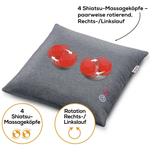 Beurer MG135 SH Shiatsu Massage Cushion, Neck & Back Massager with Heat, Deep-Kneading Nodes, Soft Velvet Cover, Home Relaxation & Tension Relief - Beurer - Image 4