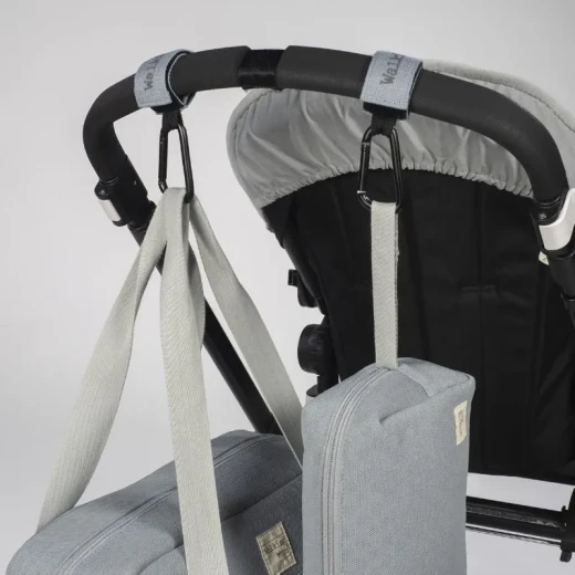 Pasito a Pasito Set of 2 Stroller Hooks – Mami ECO Print in Cloud Color, Ideal for Hanging Bags and Baby Essentials On the Go - Pasito a Pasito - Image 2
