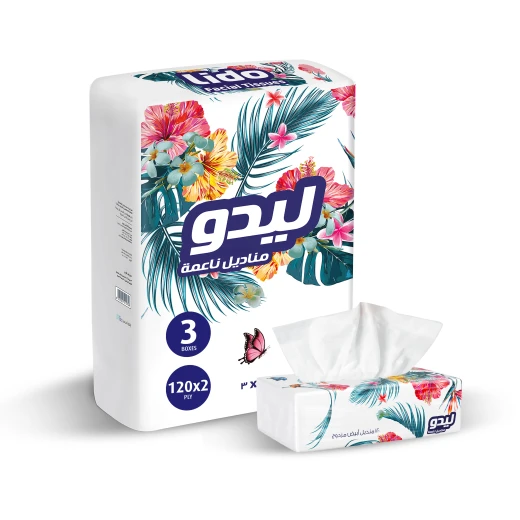 Lido Facial Tissues, 120 Sheet, 2 Ply, 3 Pieces Lido Facial Tissues, 120 Sheet, 2 Ply, 3 Pieces