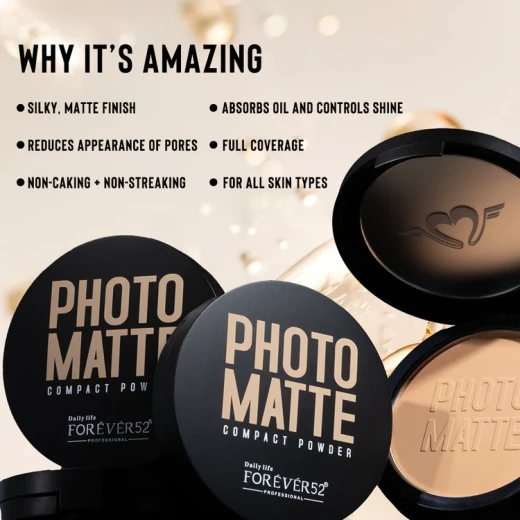 Forever 52 Photo Mate Full Coverage Matte Compact Powder Oil Absorbing Makeup for All Skin Types - Forever 52 - Image 3