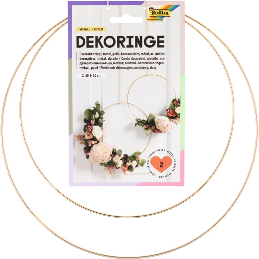 Folia Decorative Metal Rings Gold 2 Pieces (25 cm & 30 cm) Elegant DIY Craft Hoops for Wreaths, Floral Arrangements & Home Wall Decor Model 24202