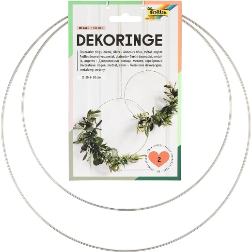 Folia Decorative Metal Rings Silver 2 Pieces (25 cm & 30 cm) Versatile DIY Craft Hoops for Home Decor, Wreaths, Floral Arrangements & Wall Hanging Projects Model 24203