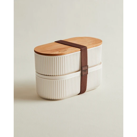 Madame Coco Storage Box with Wooden Lid, 1000ml, 2 Pack Madame Coco Storage Box with Wooden Lid, 1000ml, 2 Pack