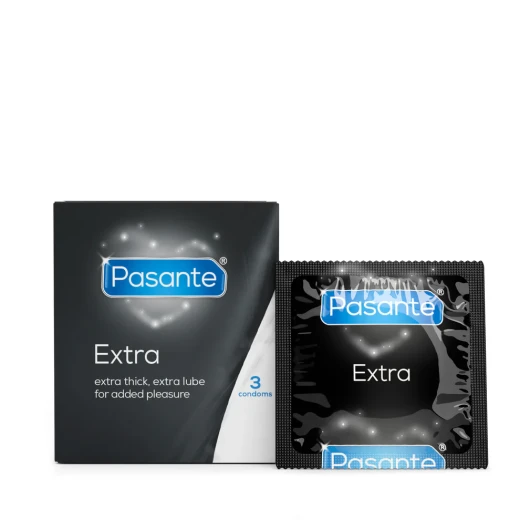 Pasante Extra Safe Condoms, Thicker Latex for Added Protection, Natural Rubber Latex Condoms for Men, Regular Fit, Lubricated, 3 Count - Pasante - Image 2