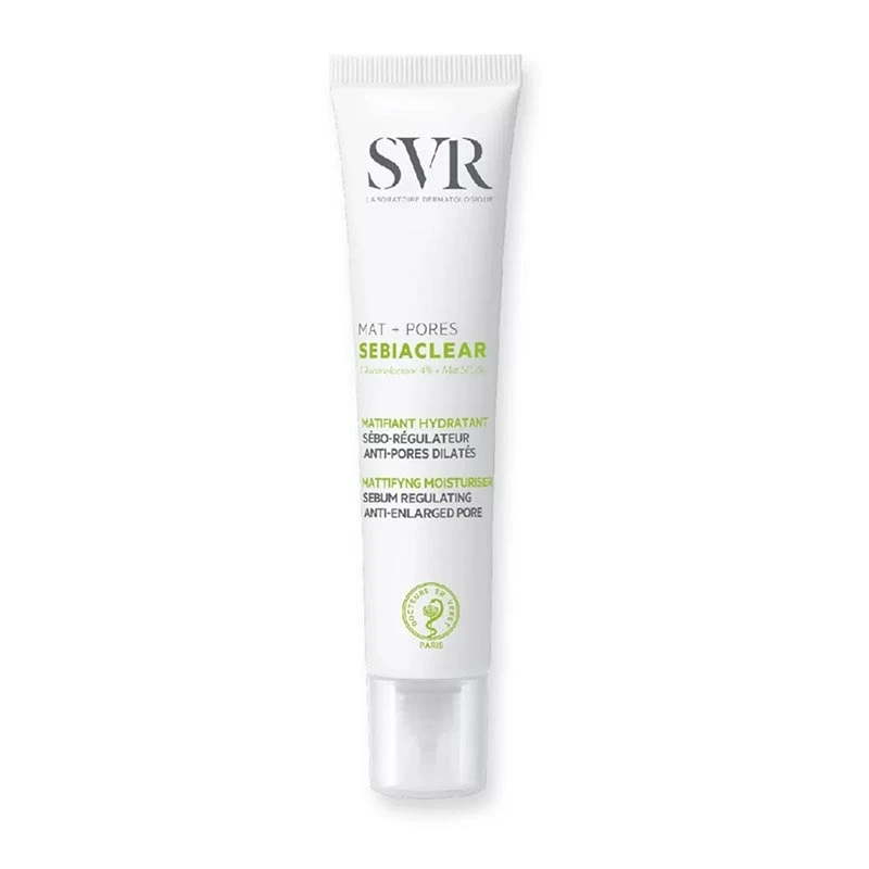 SVR Sebiaclear Mat+Pores Mattifying Face Cream - 4% Niacinamide and 4% PHA - For Oily to Combination Skin, Non-Comedogenic Moisturizer to Control Shine & Visibly Tighten Pores - SVR