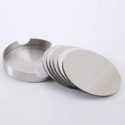 ARMN Zurin Steel Round 6-Piece Coaster Set with Holder - Silver
