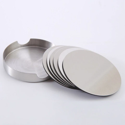 ARMN Zurin Steel Round 6-Piece Coaster Set with Holder - Silver - Armn - Image 2