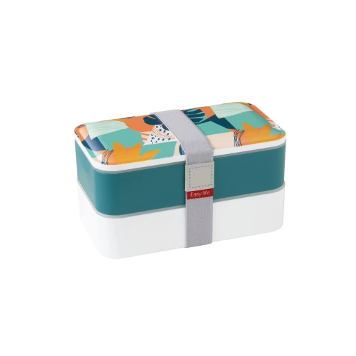 Easy Life Abstract 1200ml 2-Layer Lunchbox with Cutlery - Teal & White - Easy Life - Image 2