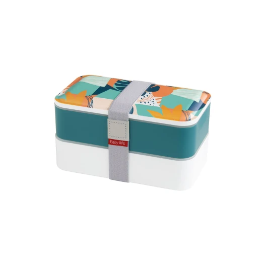 Easy Life Abstract 1200ml 2-Layer Lunchbox with Cutlery - Teal & White - Easy Life - Image 3