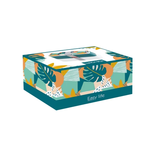 Easy Life Abstract 1200ml 2-Layer Lunchbox with Cutlery - Teal & White - Easy Life - Image 4