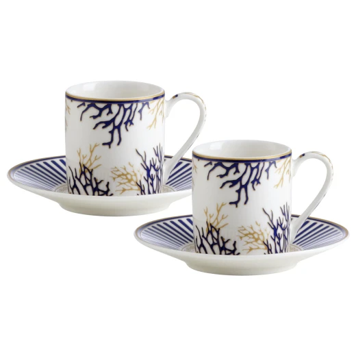 Easy Life Corallo 80ml 4-Piece Cups & Saucers Set in Box - Blue & Gold - Easy Life - Image 4