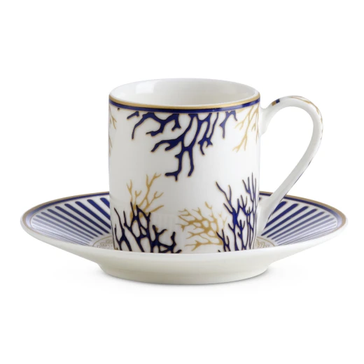 Easy Life Corallo 80ml 4-Piece Cups & Saucers Set in Box - Blue & Gold - Easy Life - Image 3