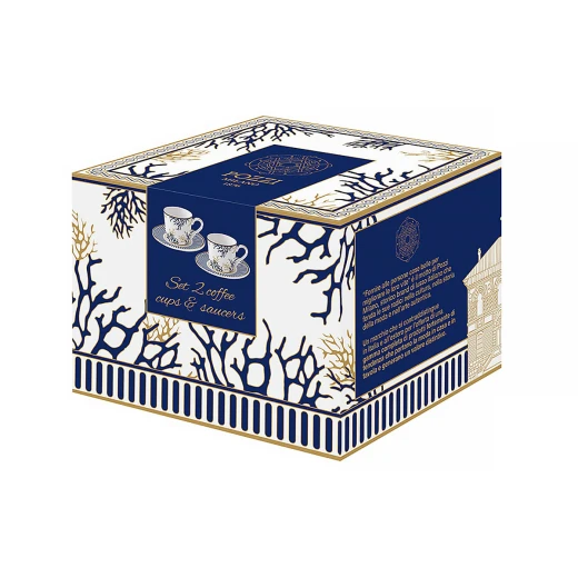 Easy Life Corallo 80ml 4-Piece Cups & Saucers Set in Box - Blue & Gold - Easy Life - Image 2