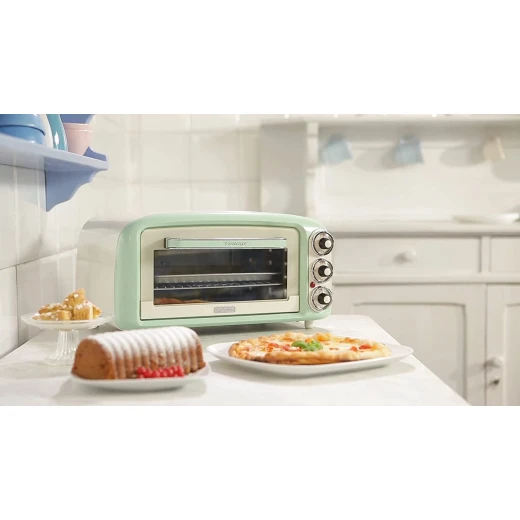 Ariete Vintage 18L Electric Oven - Perfect for Baking Pizza, Green Kitchen Appliance. This stylish oven offers precise temperature control and even heating, ideal for home cooking and pizza lovers. Features include a spacious 18-liter capacity, making it perfect for various baking needs. - Ariete - Image 2
