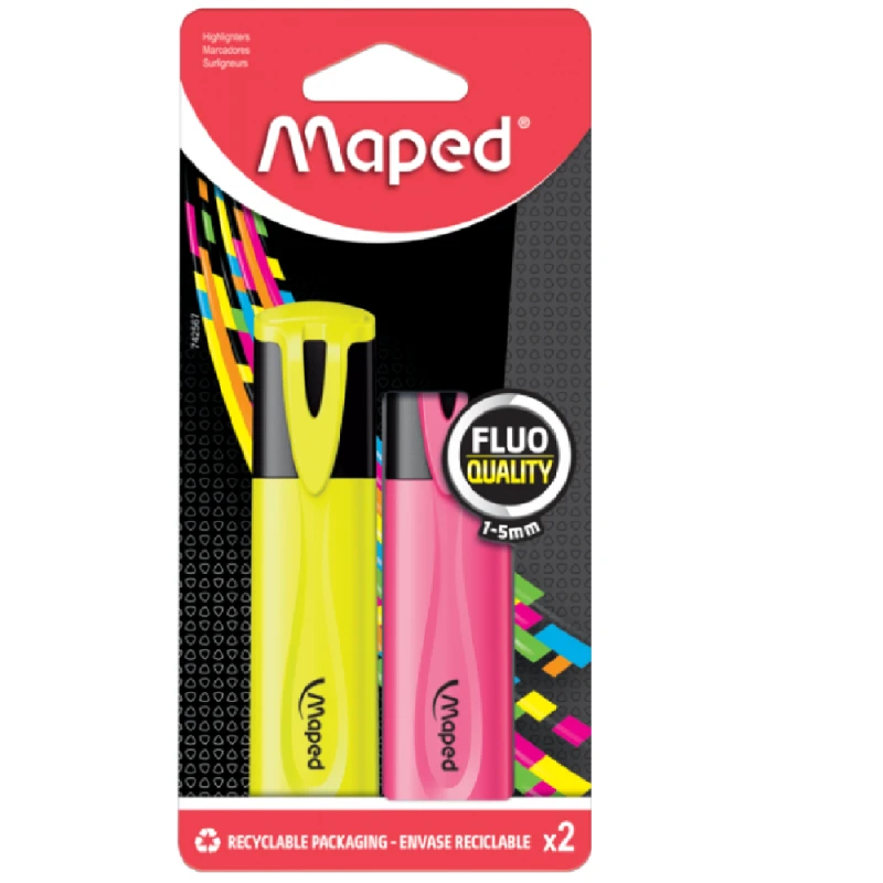 Maped Highlighter Fluo Peps Classic, 2 PCs 1 Yellow + 1 Different Color - Maped