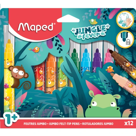 JUNGLE FEVER JUMBO FELT-PENS X12 CARDBOARD BOX