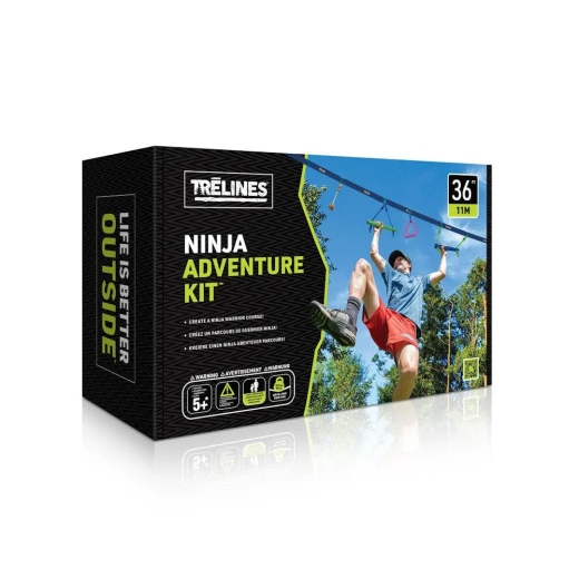 Hape Treelines Ninja Adventure Kit 36 ft (11 m) Line with Hanging Obstacles, Outdoor Play Set for Kids Aged 5+ Hape Treelines Ninja Adventure Kit 36 ft (11 m) Line with Hanging Obstacles, Outdoor Play Set for Kids Aged 5+