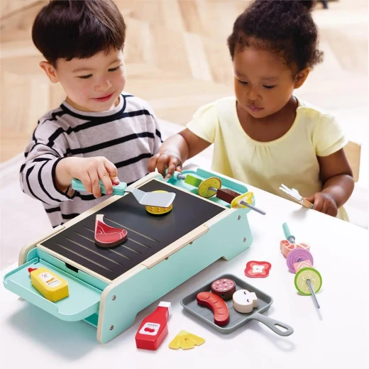 Hape Sizzling Griddle & Grill BBQ – Wooden Pretend Play Grill for Realistic Cooking Fun - Hape - Image 2
