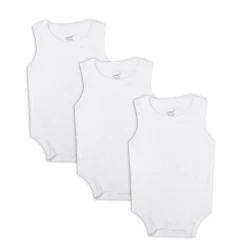 Junior White Sleeveless Baby Bodysuit 3-6 M, Premium Cotton Blend, Soft & Breathable, Easy Care, Everyday Comfort