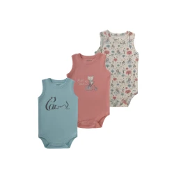 Junior Bodysuit Sleeveless happy kitty, (6-9 M), 3 Pcs