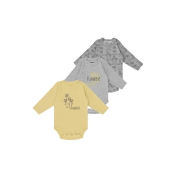 Junior Bodysuit Long Sleeve Square flower, (3-6 M), 3 Pcs