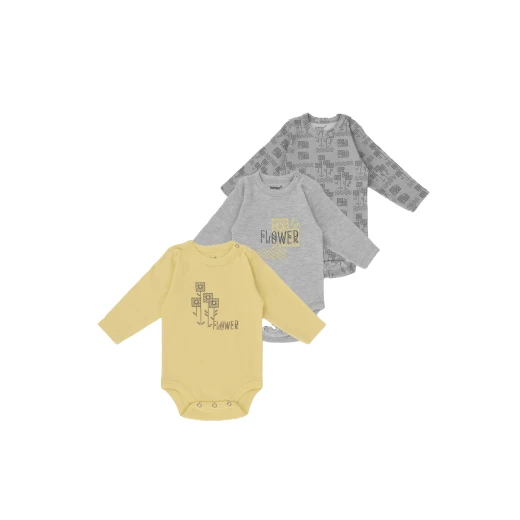 Junior Bodysuit Long Sleeve Square flower, (3-6 M), 3 Pcs - Junior Clothing - Image 2