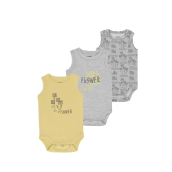 Junior Bodysuit Sleeveless Square flower, (9-12 M), 3 Pcs