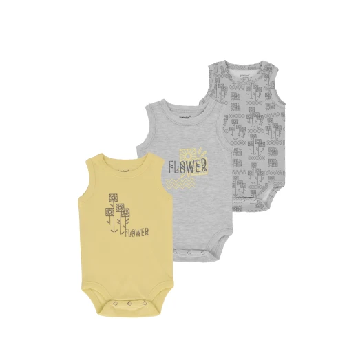 Junior Bodysuit Sleeveless Square flower, (12-18 M), 3 Pcs - Junior Clothing - Image 2