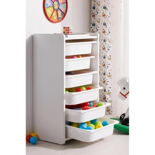 BabyWhen Toy Storage Cabinet with 6 Removable Drawers, White Kids Organizer Unit for Toys, Books & Clothes, Durable Plastic Shelves with Rounded Edges (BW2310) L45 x H 85 x D 31 cm - BabyWhen - Image 6