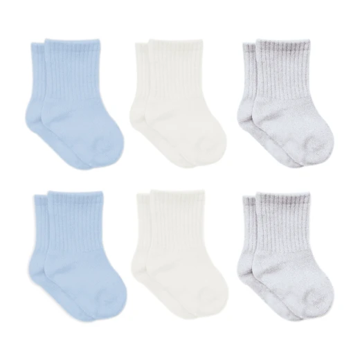 Bistyle Basic 6-Pairs Combed Flat Quarter Socks (6-12 m) (Blue, Grey, Beige) - BiOrganic - Image 2