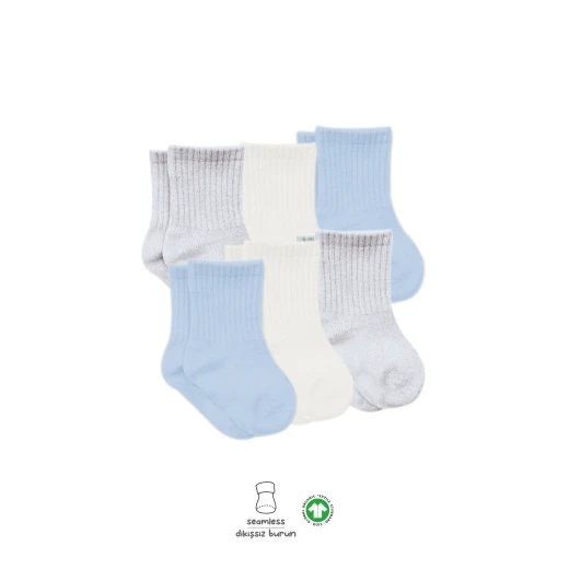 Bistyle Basic 6-Pairs Combed Flat Quarter Socks (6-12 m) (Blue, Grey, Beige) - BiOrganic - Image 4
