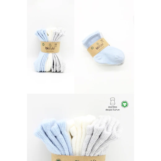 Bistyle Basic 6-Pairs Combed Flat Quarter Socks (6-12 m) (Blue, Grey, Beige) - BiOrganic - Image 8