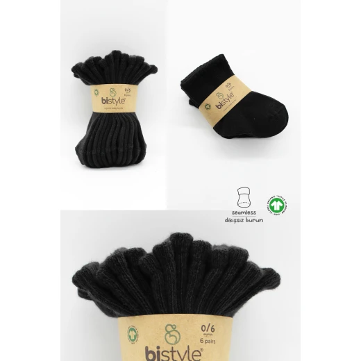 Bistyle 6-Pairs Combed Flat Quarter Socks (0-6 m) Black - BiOrganic - Image 2