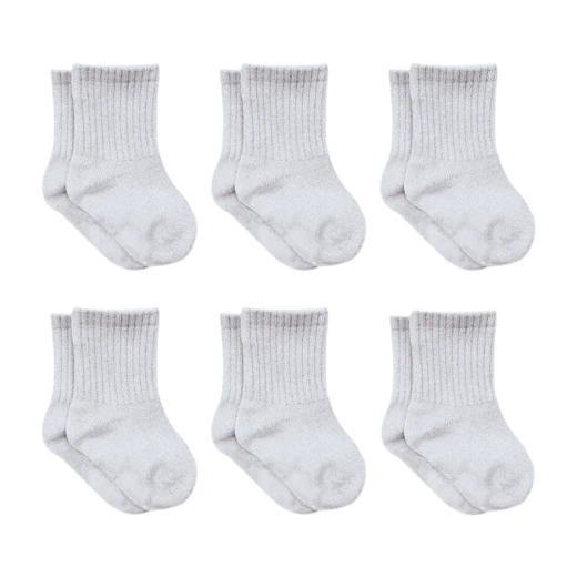 Bistyle 6-Pairs Combed Flat Quarter Socks (12-24 m) Grey - BiOrganic - Image 2