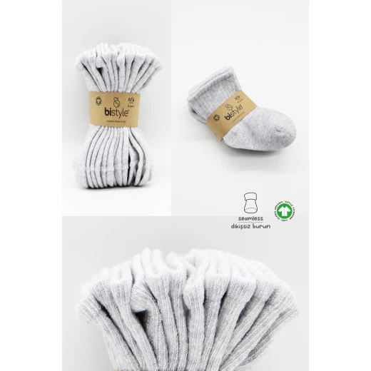 Bistyle 6-Pairs Combed Flat Quarter Socks (12-24 m) Grey - BiOrganic - Image 8