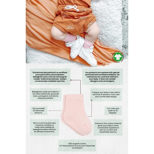 Bistyle Organic 2-Pairs Combed Socks (6-12 m) Pink - BiOrganic - Image 3