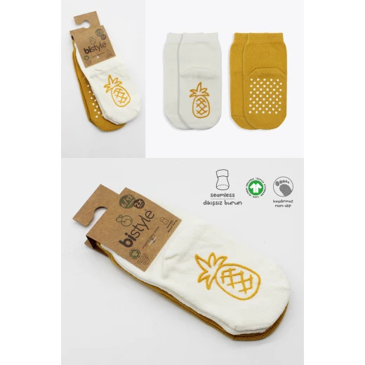 Bistyle Organic 2-Pairs Combed Non-slip Socks (24-36 m) Yellow - BiOrganic - Image 2