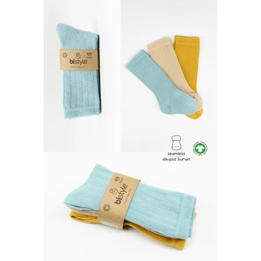 جوارب طويلة، 3 أزواج (24-36 شهر) (أزرق، بني، أصفر)  من بيستايل - BiOrganic - Image 7