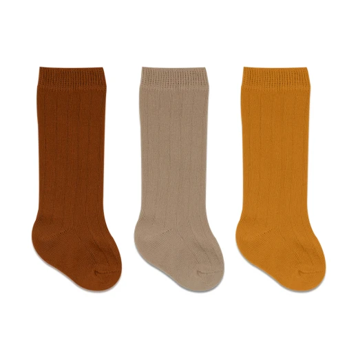 Bistyle 3-Pairs Knee Socks (6-12 m) (Orange, Brown, Yellow) - BiOrganic - Image 2