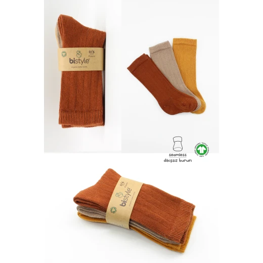 جوارب طويلة، 3 أزواج  (24-36 شهر) (برتقالي، بني، أصفر) من بيستايل - BiOrganic - Image 7
