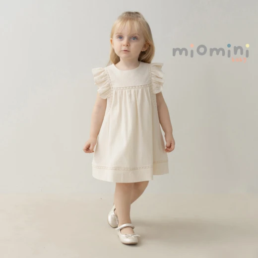 Miomini Embroidered Tulle Baby Girl Dress, (4255), Beige, 24 Months - Miomini - Image 2