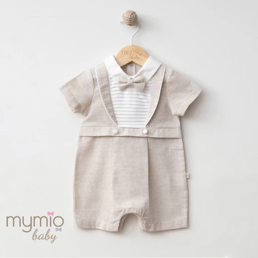 Mymio Linen Baby Boy Romper, (4220), Brown, 3 Months - Miomini - Image 2