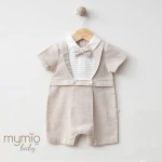Mymio Linen Baby Boy Romper, (4220), Brown, 9 Months - Miomini
